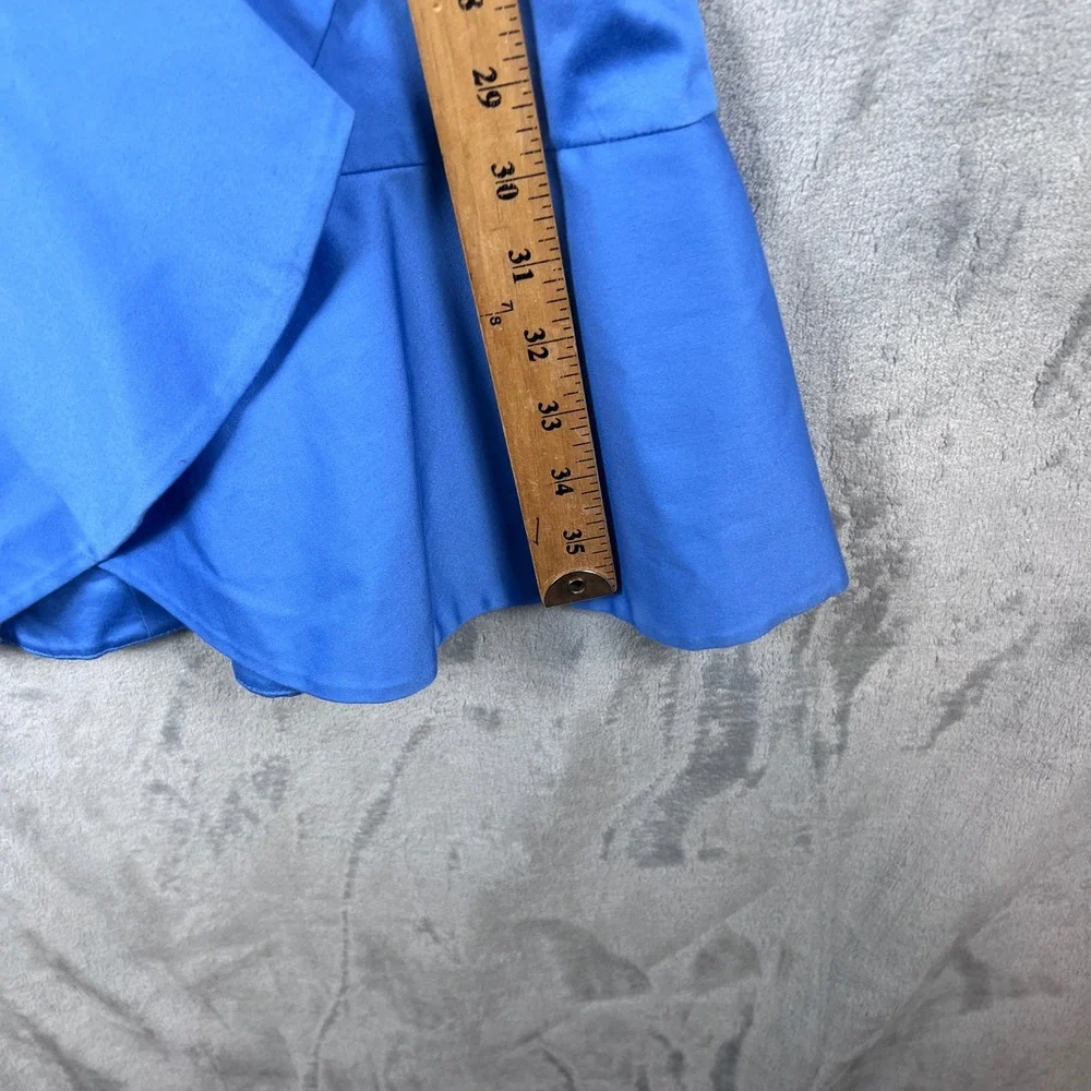 Alice + Olivia Dress 8 Blue Ruffle Wrap Skirt Fit and Flare Puff Sleeve Mini